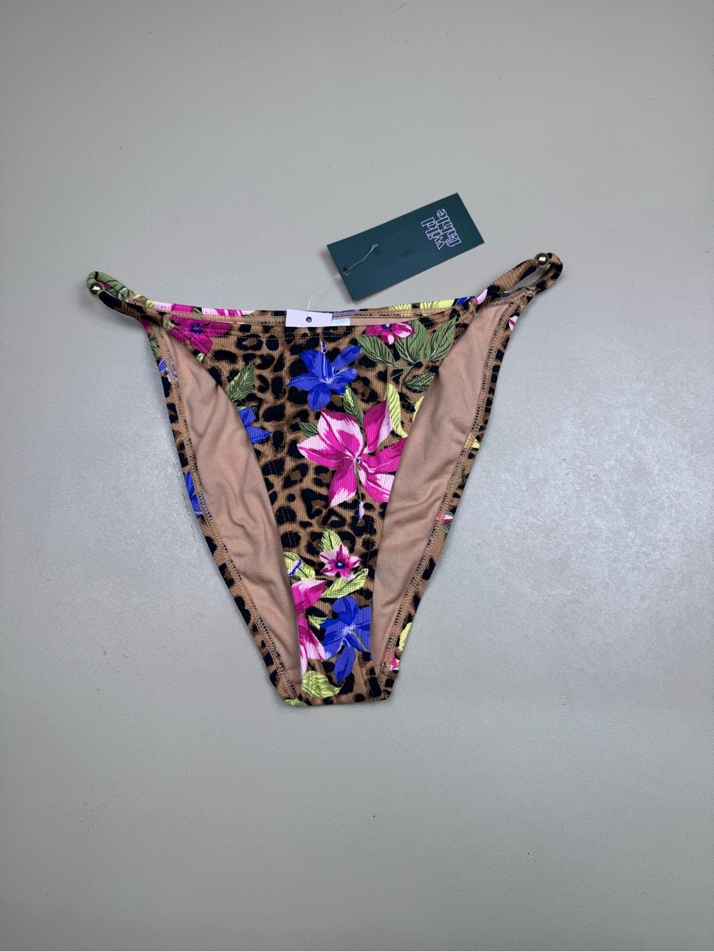 Wild Fable Leopard Floral Bikini Bottom XS High Leg Cheeky NWT